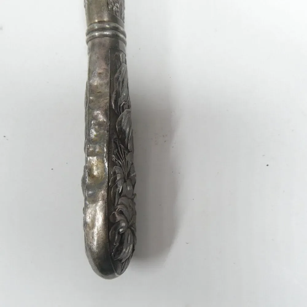 Meat Roast Carving Fork Repousse Floral Handle Vintage Silverplate
